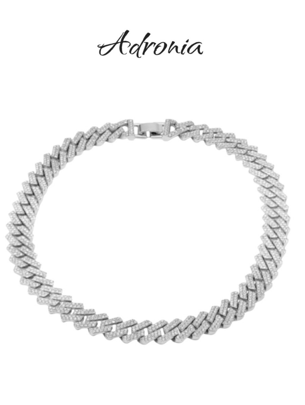 Adornia Rhodium Cuban Link Crystal Chain Statement Choker Necklace Silver